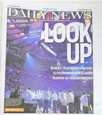 NEW YORK DAILY NEWS NEWSPAPER OCTOBER 21, 2026 KNICKS NBA BANNER RAISED CHAMPS