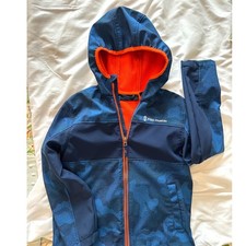 Free Country Boys Blue Camo Softshell Hooded Jacket Size 10/12 Orange Lining