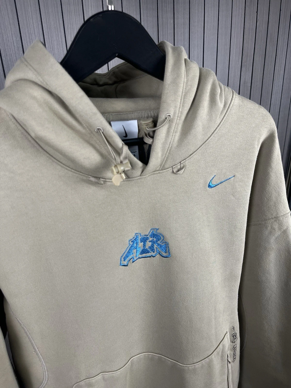 FELPA CON CAPPUCCIO OFF WHITE x NIKE FLEECE BEIGE AUTENTICA KAKI DN1760 247 L TAGLIA RARA