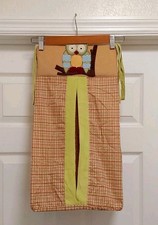 Lambs Ivy Owl Diaper Stacker Green/Brown Check Baby Nursery Unisex Decor Room
