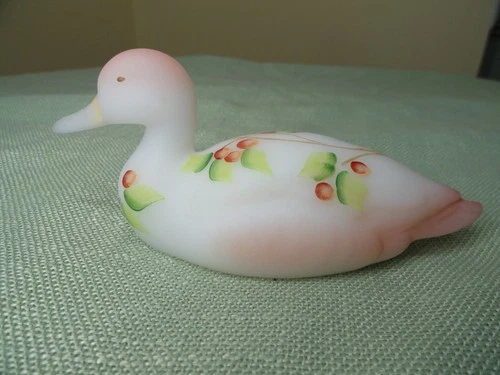 Fenton Burmese Satin Glass Mallard Duck Figurine QVC# C16283 Signed D. Thornton