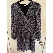 Beltaine Dress Floral Midi Sheer Sleeve Black Pink Size Woman's Medium