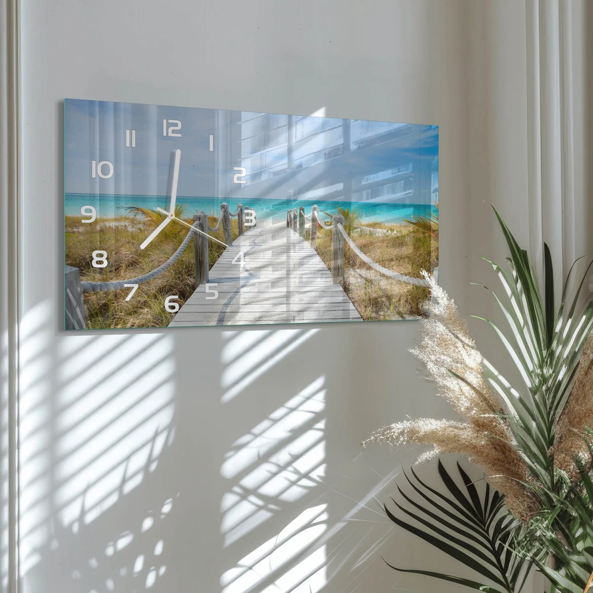 Reloj de Pared Rectangular Cristal Decorativo Premium Camino a la Playa 60x30 cm