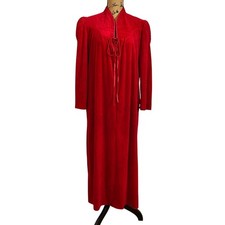 Vintage Evelyn Pearson Cherry Red Velour Robe Housecoat Dressing Gown Women  s M