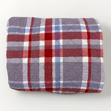 Pottery Barn Kids Toddler Plaid Quilt Reversible Red Blue Gray Comforter 67x79