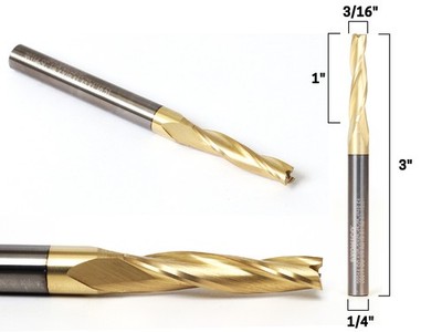 3/16'' Tapered Spiral ZRN Coated CNC Router Bit - 1/4'' Shank - Yonico 38314-SC