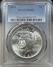 1924 Peace Silver $1 Dollar Coin PCGS MS 62