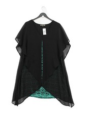 BIBA Women's Top L Black Geometric 100% Polyester Short Sleeve V-Neck Tunic