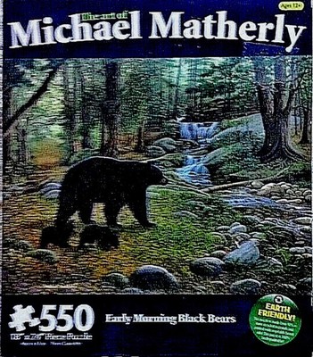 Early Morning Black Bears COMP 550 LG pc puzzle 18x24 Mother Cubs Rocky stream