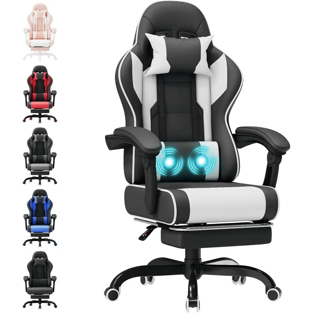 Ergonomic Massage Lumbar Support Swivel Office Gaming Chair with Reclining Back
