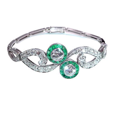 Armband Art Deco 750 Gold Smaragde ca. 3.00ct Diamanten 17 cm 17,1g