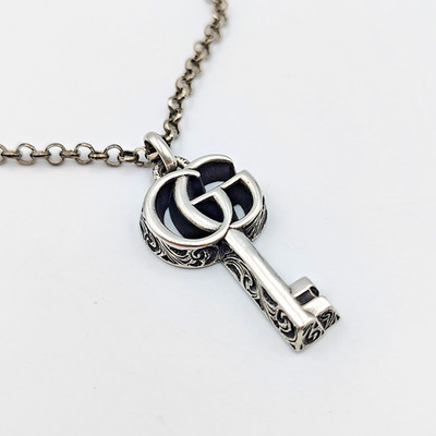 Gucci Italy Sterling Silver 925 Oxidized GG Ornate Key Pendant Necklace 18''