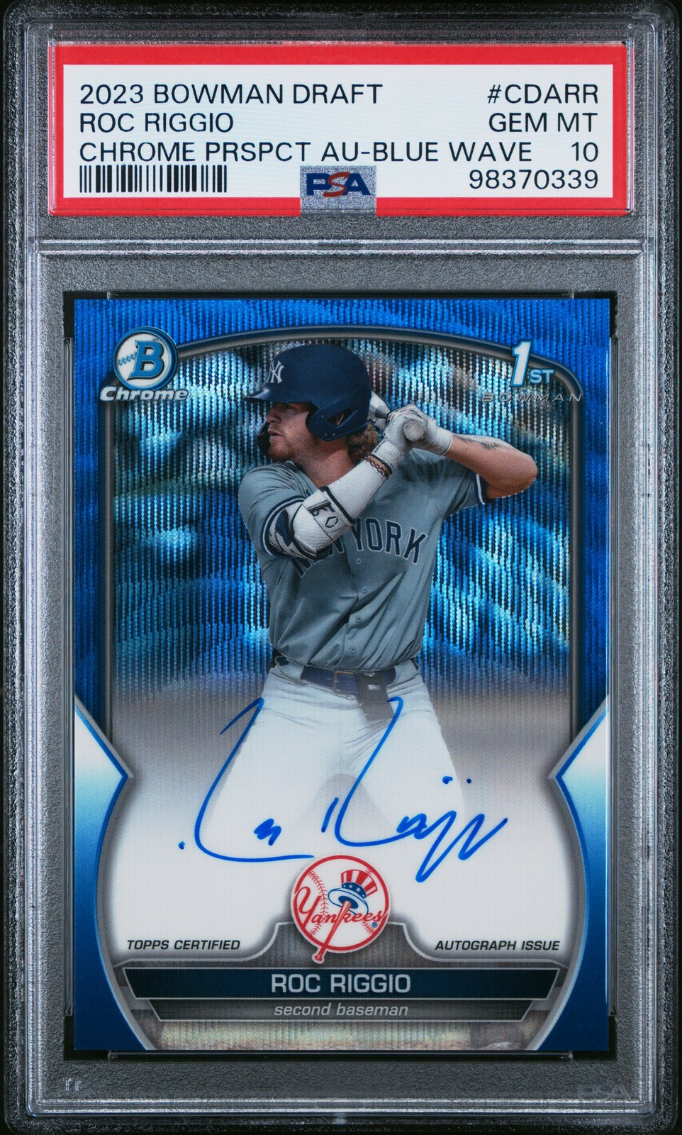 2023 BOWMAN DRAFT CHROME PRSPCT AUTO BLUE WAVE #CDARR ROC RIGGIO 138/150 PSA 10