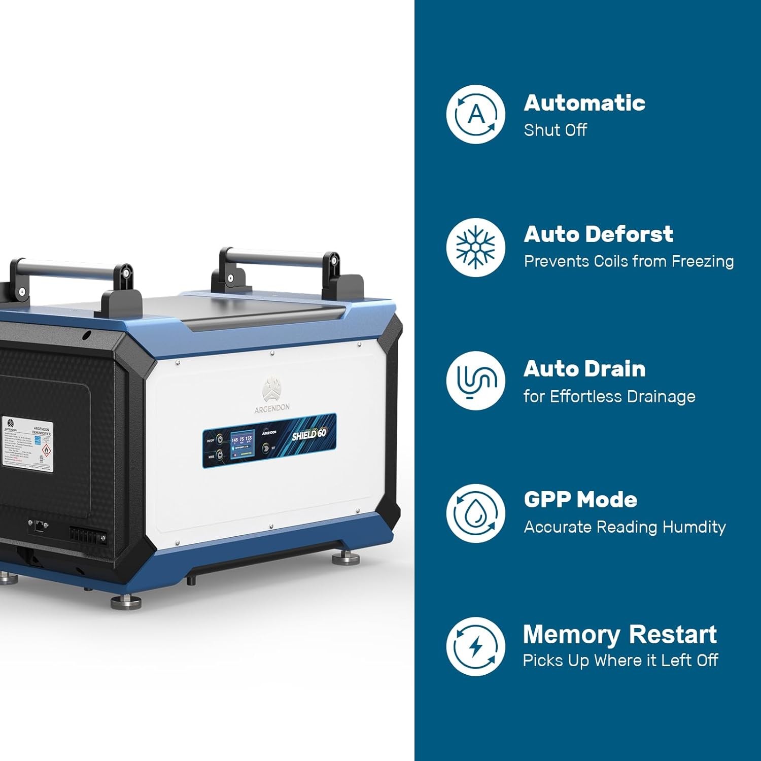 ARGENDON Shield 60 Dehumidifier with Drain Hose Energy Star 145 Pint Crawl Space