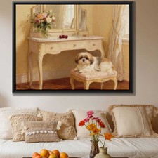 Oil Painting Shih Tzu Dog Canvas Print Living Room Wall Art Vintage Dog Decor