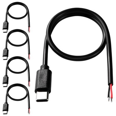 5 Stück 30cm 22AWG USB Typ C Stecker Pigtail Stromkabel, 5V 3A USB C auf 2 Pin 