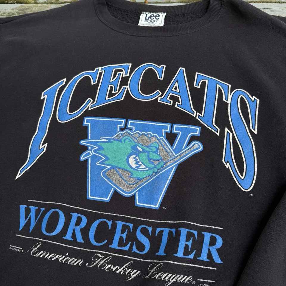 Sudadera de Colección Worcester Ice Cats Cuello Redondo Hombres XL Negra AHL Ligas Menores Años 90 Foto 2 de 4