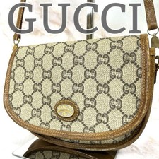 GUCCI GG Supreme PVC Crossbody Bag Brown Leather Authentic Pre-Owned