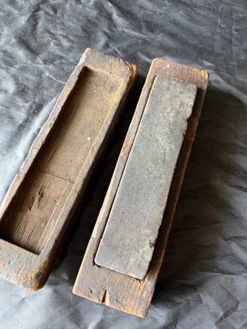 Vintage Knife Sharpening Double Sided Stone Wet Stone In Wooden Box