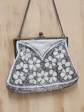 Vintage Hand Made In France Micro Beaded Floral Bag Mini Purse - READ AS IS