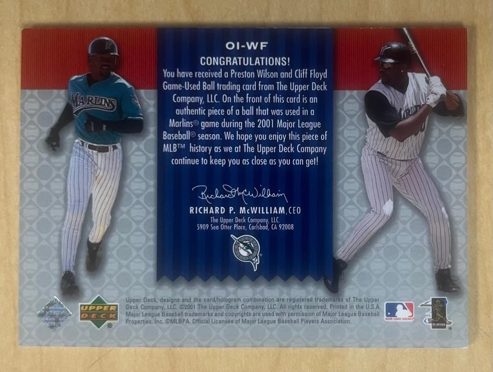 Guante de Oro UD Preston Wilson Cliff Floyd 2001 Edición Oficial Juego Usado Pelota LOGO Foto 2 de 2