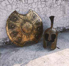 Greek Achilles Trojan Helmet & Shield Solid Steel Movie Warrior Armor Collectibl