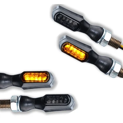 GERMANY MOTORSPORTS 4x LED Mini Motorrad Blinker getönt schwarz Blinkerset vorn hinten e-geprüft