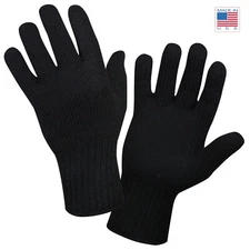 Black Wool Blend Glove Liner - Winter Cold Weather Blank Gloves US Made
