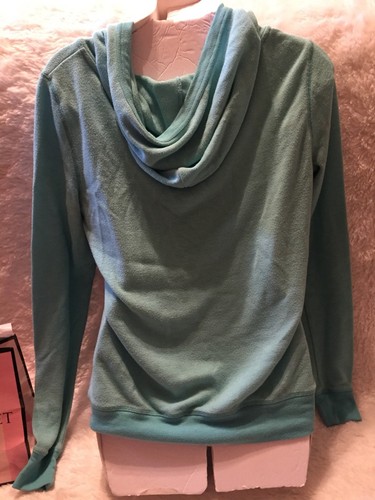 PINK Victoria Secret Terry Cloth Womens Teal Hooded Jacket Small - Picture 5 of 5
