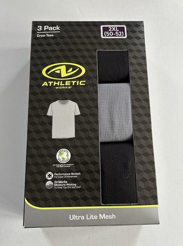 3 Pk Athletic Works Moisture Wicking Mesh Crew Tee Shirts Black + Gray Mens 2XL