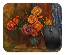 Museum Art: Renoir-Rosen vor Blauem, Mini Computer Mouse Pad 1/8" Natural Rubber