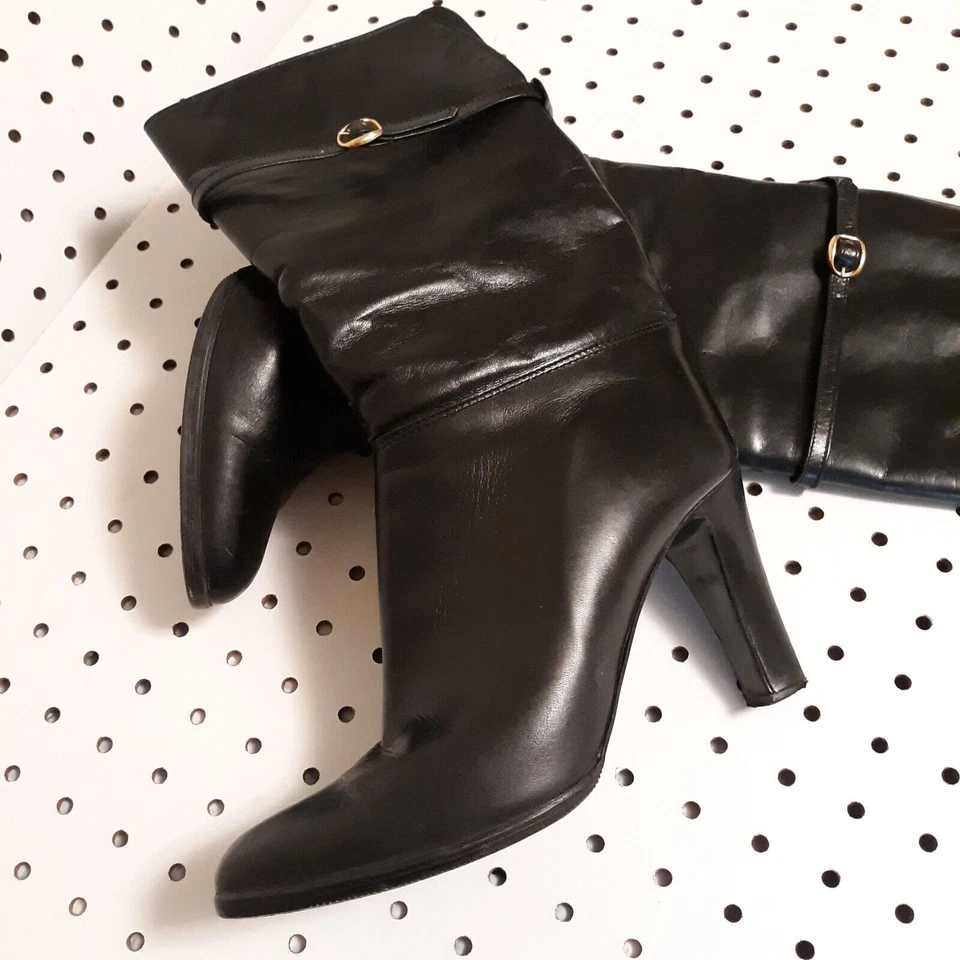 Nina Botas Media Pantorrilla Cuero Negro con Correa y Hebilla Mujer Talla 6.5M Foto 2 de 4