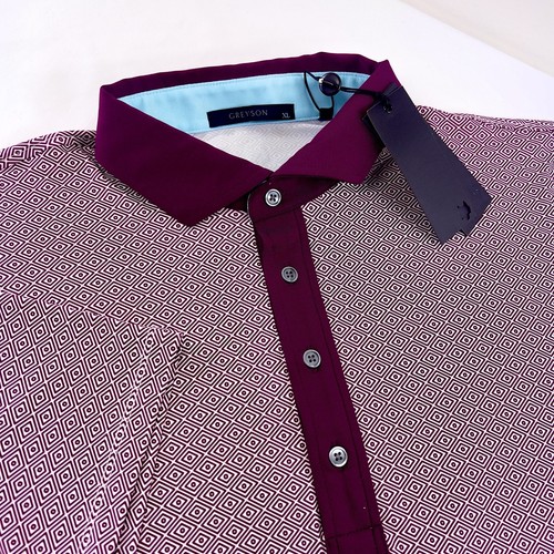 Greyson Golf Geometric Diamond Print Short Sleeve Polo Shirt Burgundy XL $118 - Picture 2 of 9