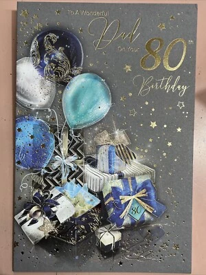DAD 80th 80 Birthday Card - Cherry Orchard Grayson Large - Modern Gifts Balloons