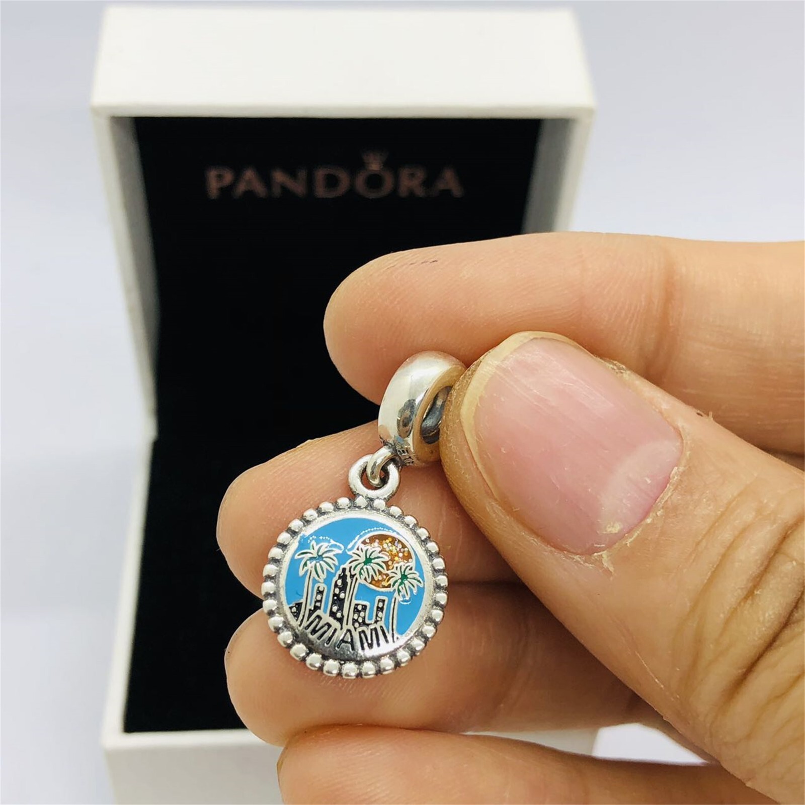 Pandora Miami Beach Dangle Travel Charm in S925 Silver with Box
