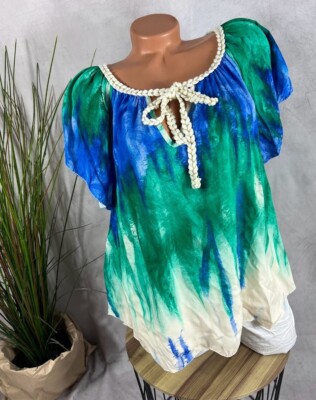 airy light summer shirt blouse Italy cable edge M1 38 40 42