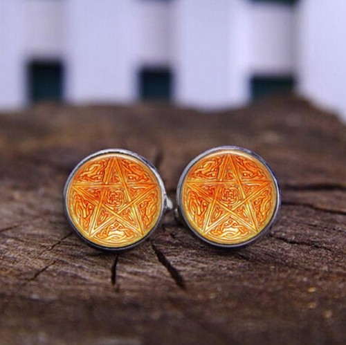 Pentagram Cufflinks Silver Pagan Wiccan Tibetan Fantasy Gothic Punk Symbol Mens - Picture 3 of 12