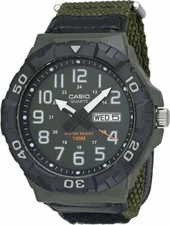 Casio MRW210HB-3BV, Men's Green Nylon Band, Oversized, 100 Meter, Day/Date, NEW