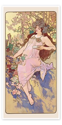 Die vier Jahreszeiten Herbst Alfons Mucha Vintage Poster Druck Deko Kunst Bild A4