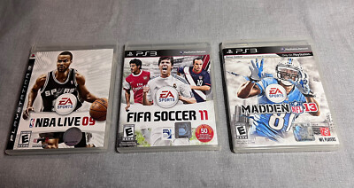 Sports Lot of 3 PS3 Video Games NBA LIVE 09, FIFA 11, MADDEN 13 CIB Complete