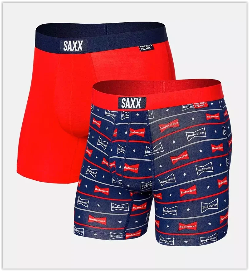 NIB SAXX x BUDWEISER Vibe Slim Fit Boxer Briefs 2 Pack Wicking Ballpark Pouch M