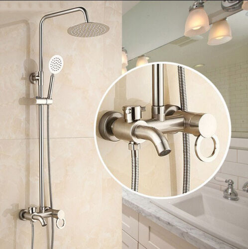 Shower Faucet Set Rain Round Head Brushed Nickel Tub Wall Mount Vanity Mixer Tap