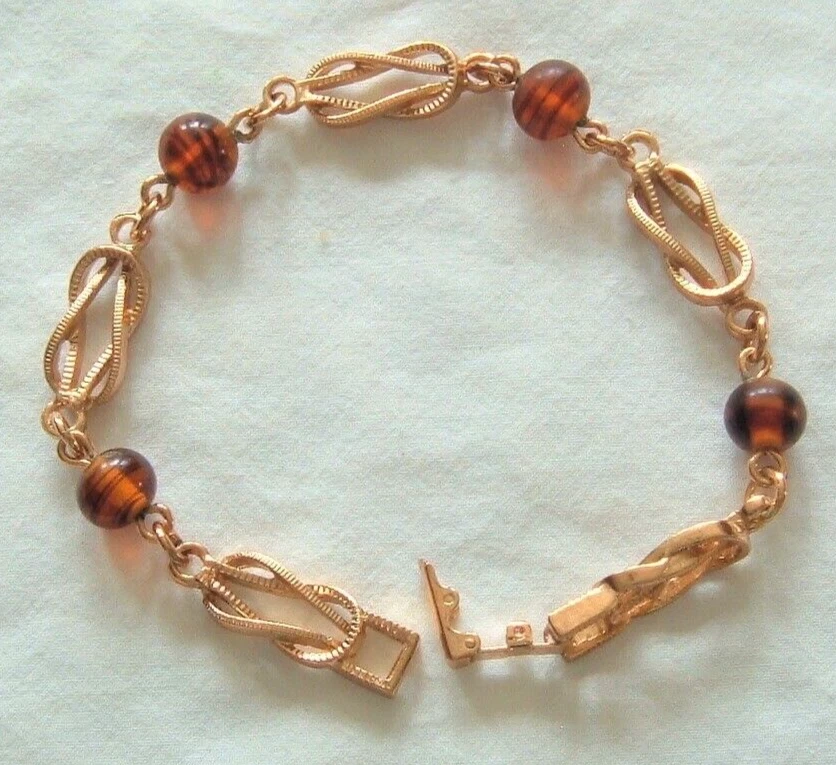 Pulsera Avon Vintage Tono Ámbar Cuentas Tono Dorado 7 Pulgadas Tortelle Foto 3 de 4