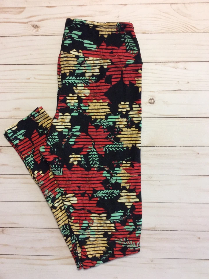 Leggings LuLaRoe OS | Floral | Negro, Rojo, Verde, Dorado | Suave como la mantequilla Foto 2 de 4