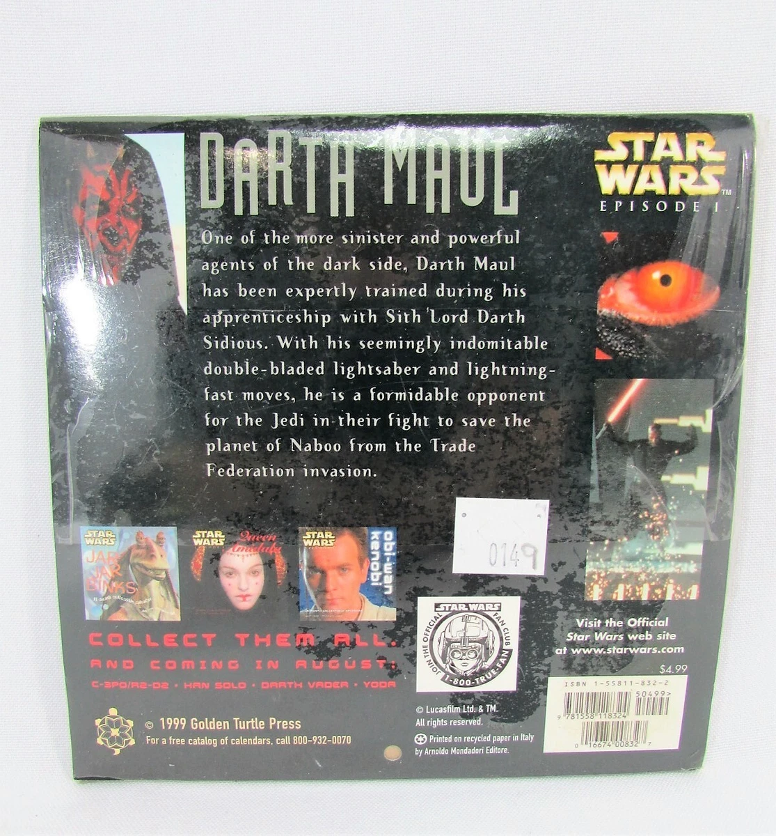 Star Wars Episode 1 Darth Maul 18-month collectible calendar July 1999-Dec  2000 | eBay