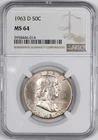 1963-D Franklin Silver Half Dollar 50C - NGC MS64 -