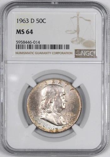 1963-D Franklin Silver Half Dollar 50C - NGC MS64 - 