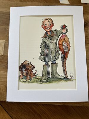 Bryn Parry Comic Country Shoot MONTIERTER DRUCK 10x8'' Young Gun Boy Hund Vogel