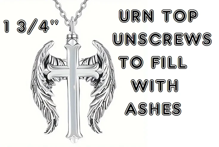 Colgante URNA CONMEMORATIVA ALA CRUZ CENIZAS 22" Plata de Ley 925 Collar Mujeres Hombres Foto 2 de 4