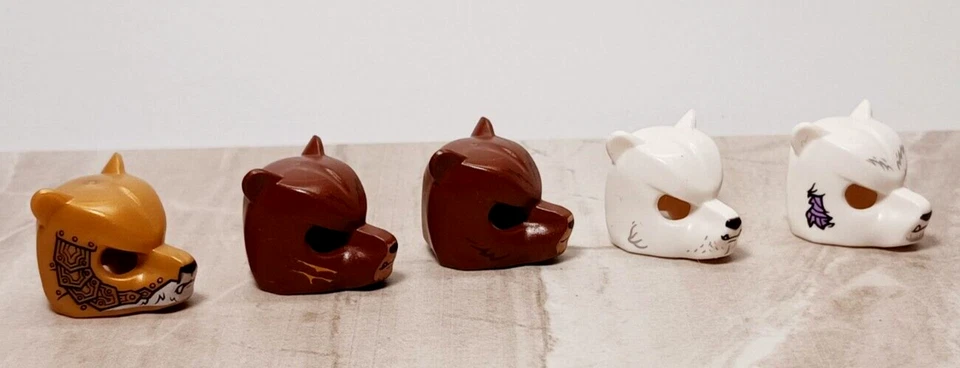 Nuevo LEGO OSO Máscara Set de 5 Armadura Dorada Regalo Halloween Blanco Polar Grizzly Pack Foto 2 de 2